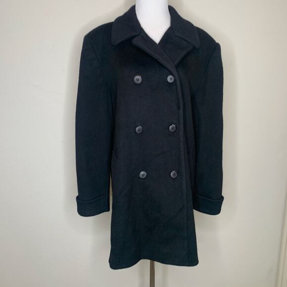Larry Levine Black Vintage Double Breasted Wool Peacoat Coat Sz 10 - Picture 1 of 9